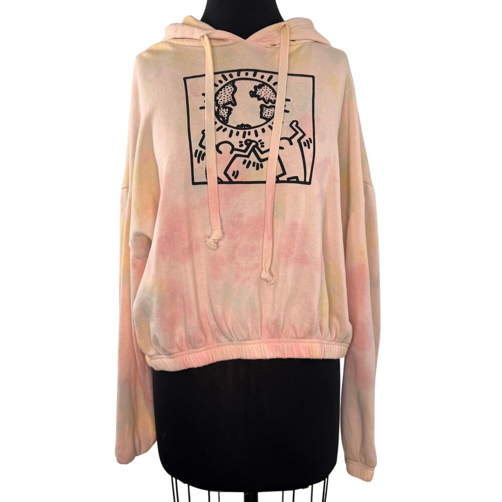 Keith Haring Pink Oversized Hoodie Pastel Tie Dye Drop Shoulder XXL XX-Large